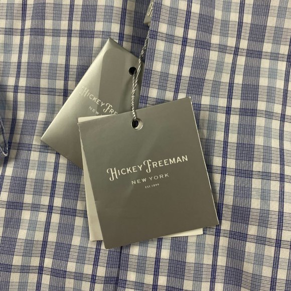 NWT Hickey Freeman Contemporary Fit Shirt Mens 17  32/33 Navy Check Pima Cotton - Picture 6 of 15